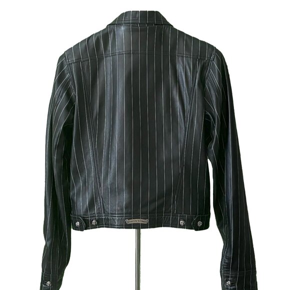 Chrome Hearts Black Leather Jean Jacket w/ White Pinstripe (Vintage) - Picture 2 of 14